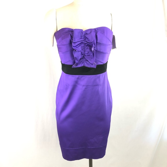 Phoebe Couture Strapless Dress Purple EUC Sz 4 Ruffled - Picture 2 of 14